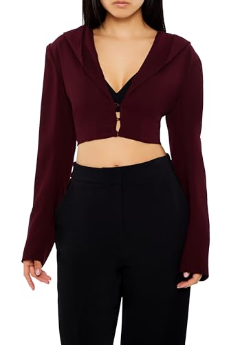 Forever 21 Blazer curto feminino com capuz, vinho, Borgonha, PP