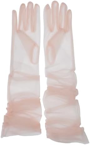 QRBTSCL Wedding Bridal Mesh Tulle Gloves Long 27" Elbow Length Sheer Gloves