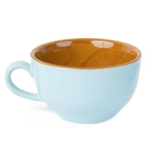 Image of Bodhi House Ceramic Coffee Wide Large Mug with Handle - Set of 1, 350Ml Glossy Finish | Bone Ash Free & Microwave Safe | for Cappuccino, Latte, Green Tea - Arctic Blue