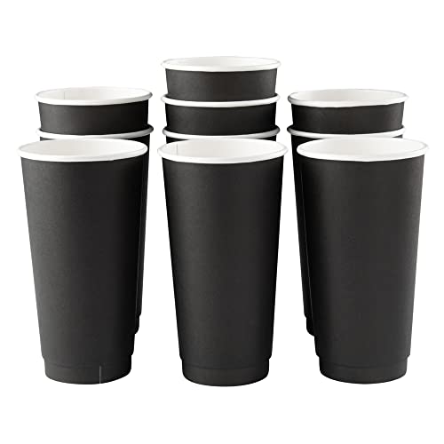 Image of Restaurantware 20-Ounce Disposable Cups, Pack of 250 Insulated Double Wall Paper Cups a€ inch Lids Sold Separately, Leakproof, Black Paper Rolled Rim Hot Beverage Cups, Ideal for Coffee, Tea and More