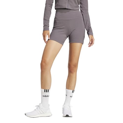 Adidas Women's All SZN Ribbed High-Waisted Bike Shorts, Grey Strata/Grey Strata, Small