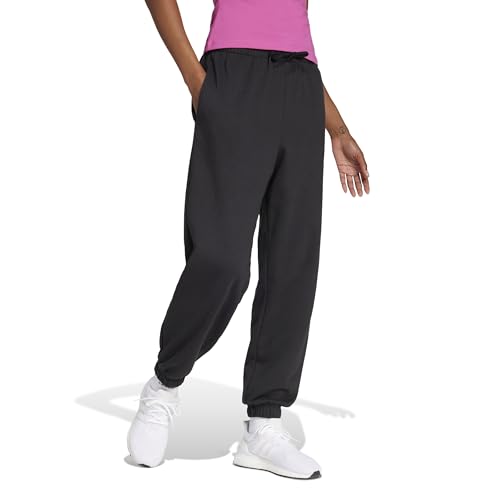 adidas Damen Essentials LINEAR French Terry Cuffed Pants, Black/White, L