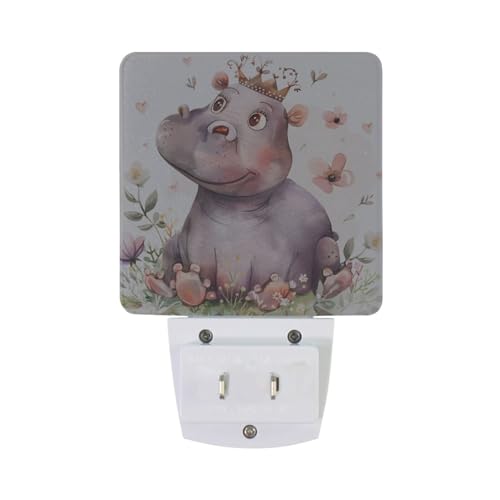 Image of Little Princess Hippo Night Lights 2 Pack Plug-in Wall Led Nightlight Auto Dusk-to-Dawn Sensor Lamps for Bedroom Kitchen Bathroom