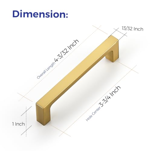Image of Ravinte Brushed Gold Kitchen Cabinet Solid Handles,3-3 /4 Inch,10 Pack | Solid Zinc Alloy, Modern Slim Style, Square Design, Deep-Thread Firm Base, Screws Included, for Kitchen Drawers & Cupboards