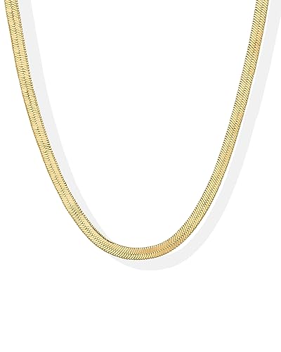 PAVOI 14K Gold Plated Curb Paperclip Box Sphere Bead Snake Herringbone and Figaro Chain Adjustable Necklace