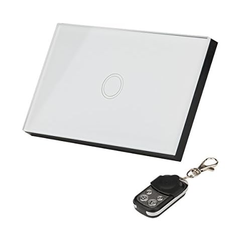 MELUOGE Glass Touch Light Switch Works With Remote Controller 1 Gang 1 Way Crystal Glass Panel (White) Cover