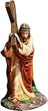 generic 4.7 Inch Small Jesus Cross Statue,Jesus Ornament Church Decorations, Jesus Carrying Cross Resin Figurine, Religious Statues Christian Gift Collection Crafts for Home Office Easter Decoration