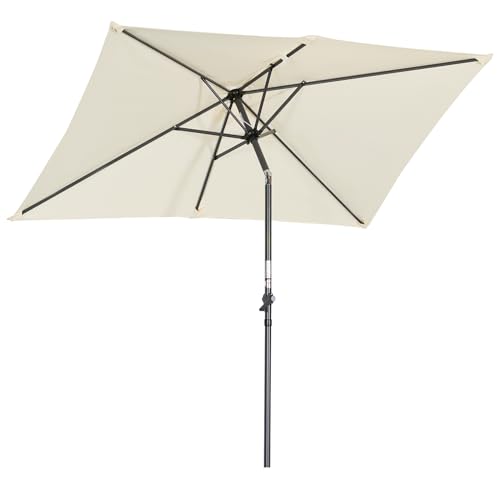 Angel Living 2.1x1.4M Sombrilla Parasol de Acero y Poliéster, Parasol Inclinado con Manivela, Mástil Acero 38mm (Beige Claro)