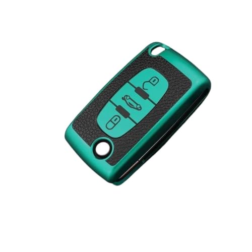 Funda para llave Peugeot de alta gama en TPU flexible verde con diseño de 3 botones