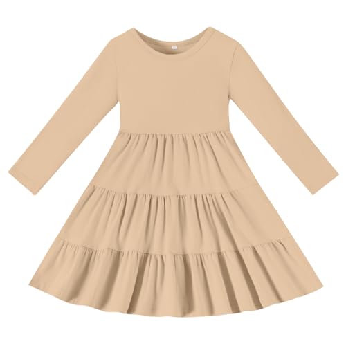 Toddler Girls Dresses Solid Ruffle Toddler Baby Long Sleeve Dress for Little Girls Twirl Fall Causal Round Neck