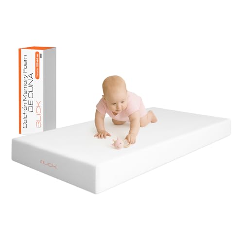 La Mejor Selección de Colchon Cuna Coppel los 5 mejores. 50 Blick Colchon de Cuna Memory Foam, Hipoalergénico, para Cuna o Viaje, para Bebe, Funda Lavable, Soporta 100 kg, (Chico)