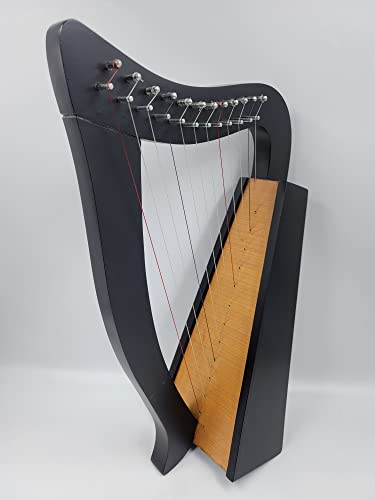 12 Strings Harp Irish Celtic Highland Solid Rosewood black natural shape Nylon Lever Tuning Key Extra Set included 18\" inches tall Roseback