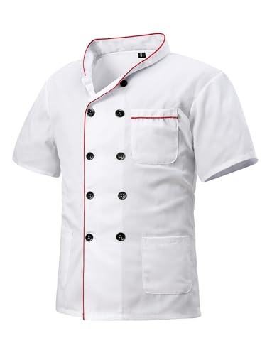 Design con profili a contrasto: Migliorate il vostro look professionale con la nostra giacca da cuoco, progettata con accattivanti profili a contrasto per un look moderno ed elegante.