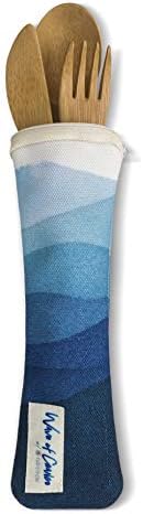 Waves of Change Reusable Utensil Set and Pouch of Recycled Plastic, Bamboo Utensils & Pouch