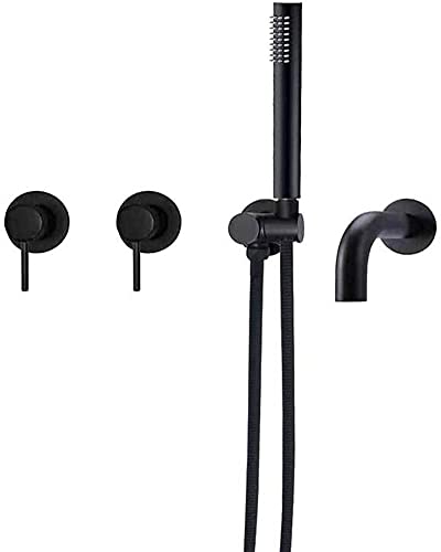 Robinet de baignoire en laiton noir mat | Ensemble de douche de luxe mural design