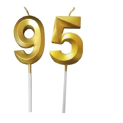 Image of ToyUniverse Number 95 Gold Candle | Ninety Five Number Candle | Number 95 Metallic Gold Candle for Ninety Fifth Birthday,Anniversary, Surprise Party Cake Decoration Candle (Pack of 2,Number 95)