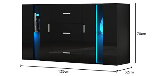 Panana Sideboard Modern Living Room Cupboard Unit Cabinet Furniture 2 Doors 3 Drawers (Black) - Image 2