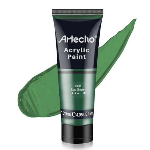 Artecho Green Acrylic Paint, Sap Green (120ml / 4.05oz) Tubes, Art Craft Paints for Canvas Painting, Rock, Stone, Wood, Fabric, Art Supplies for Professional Artists, Adults