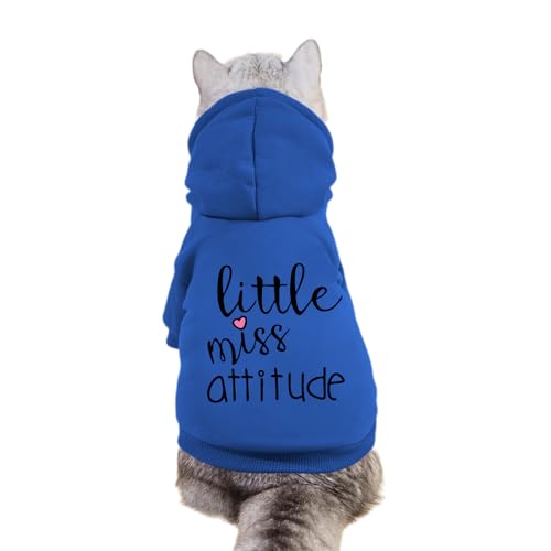 Cayxatiu Cat Hoodies for Cats Puppy Pet Clothes Cat Apparel Little Miss Attitude Print Dog Hoodie for Small Medium Dogs Outfits for Kittens(Royal Blue,2XL)