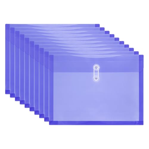 Pochettes en plastique A4 violettes avec fermeture bouton et cordon PATIKIL x10