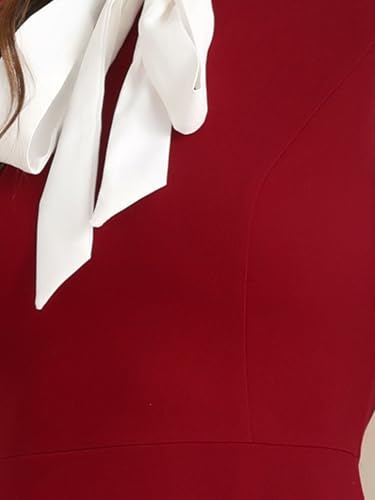 Image of Allegra K Tie Neck Dresses for Women's 1960s Vintage Long Sleeve Contrast Color Dress