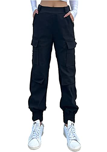 Nuofengkudu Tobilleros Pantalones Cargo Mujer 4 Bolsillos Elasticos Cintura Alta Joggers Harem Pantalon Deportivos Sueltos Casual Comodos Jogging Sweatpants Moda Punk Negro XL