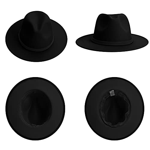 Wide Brim Fedora Hats for Women & Men Classic Dress Panama Hat Adjustable Felt Hat with Band - Thumbnail 4
