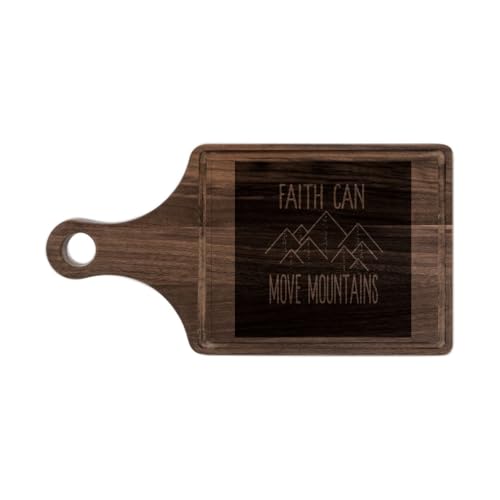 Tabla de Cortar de Madera de Nogal con Diseño Religioso 'La Fe Puede Mover Montañas', Forma de Paleta con Ranura para Jugos, 13,5 x 7 pulgadas miniatura 1