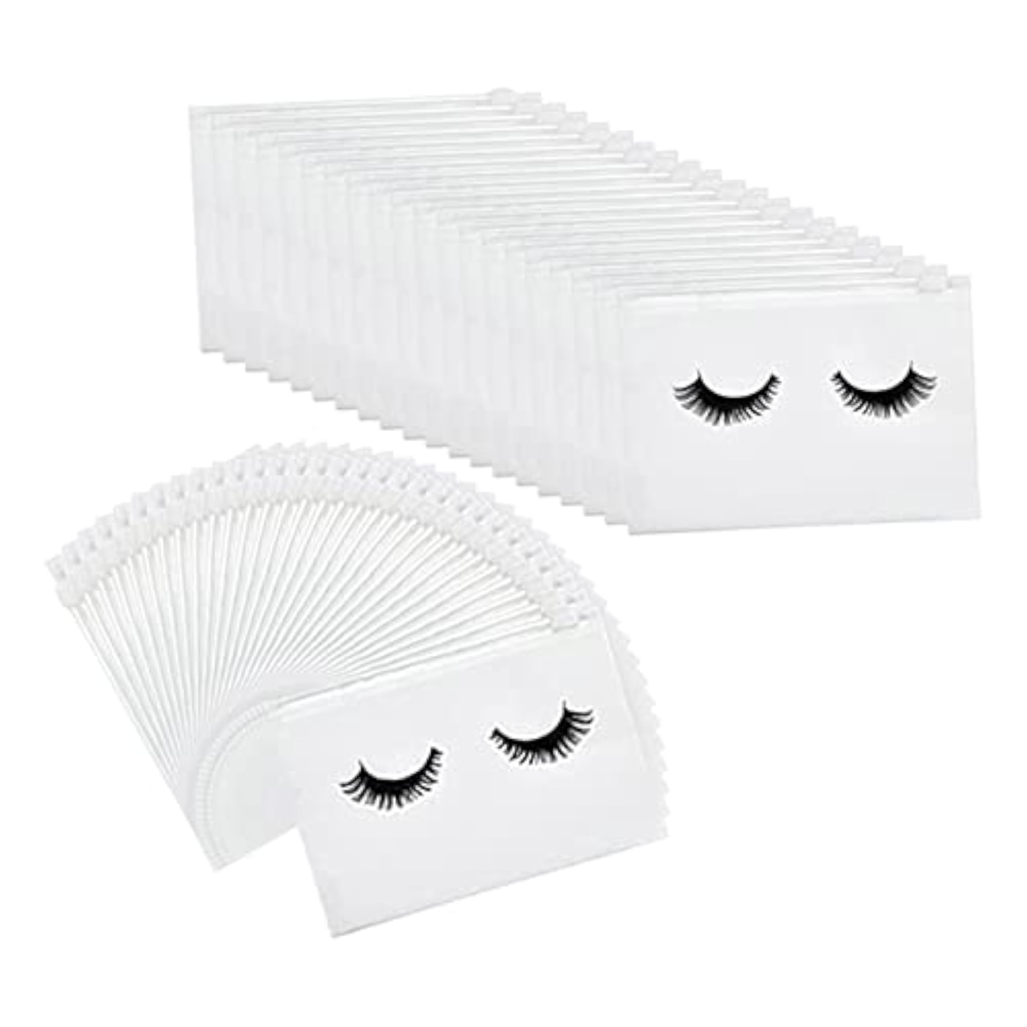 Adorable White Eyelash Makeup Bags with Zipper, 3x50 Count