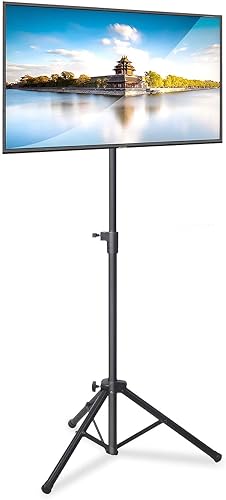 ALTEZZA REGOLABILE: Il treppiede TV portatile offre un'altezza di visualizzazione regolabile da 11 cm a 142 cm e un'inclinazione regolabile da 5 a 25 gradi.