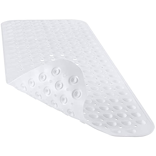 Image of TurtleGrip Anti-Slip Shower Mat, 100x40 cm Soft-Pebble (White), Anti-Skid Extra Large Bath Mat with Suction Cups, Machine Washable Bathroom Mats with Drain Holes