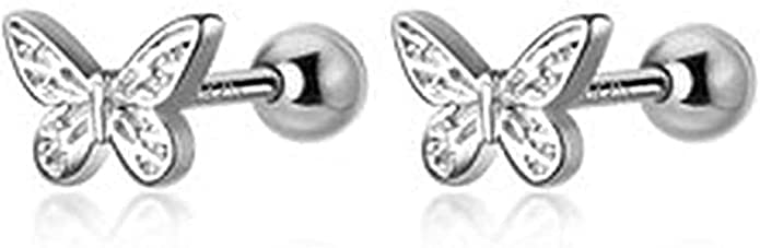 BSLVWG Pendientes de mariposa para mujeres, adolescentes, niñas, cartílago, plata de ley S925, delicados, animales, tragus, helix, cierre de rosca, hipoalergénicos, joyas, regalos, Plata de ley