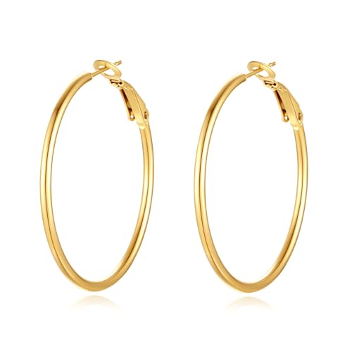Image of 4 Pairs Silver Gold Hoop Earrings for Women | 14K Gold Plated Hoop Earrings Set Hypoallergenic Earring Lightweight Dangle Earrings Set