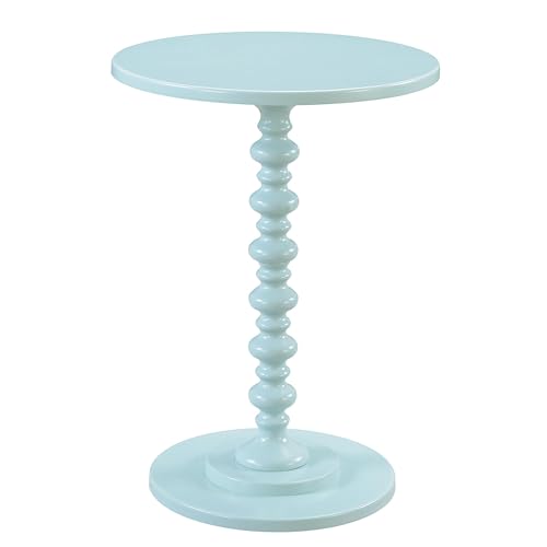 Image of Convenience Concepts Palm Beach Spindle Table 17.75 inch - Traditional Round End Table for Living Room, Turned Solid Wood Side Table, Classic Display Pedestal Table, Sea Foam Blue