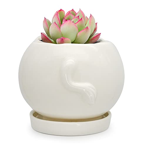 Gelive White Cow Ceramic Succulent Planter Tabletop Animal Plant Pot With Drainage Tray Indoor Cow Stuff Pen Pencil Brush Holder Desk Organizer Decor Home Cartoon Statue Vase Window Box #TOP2