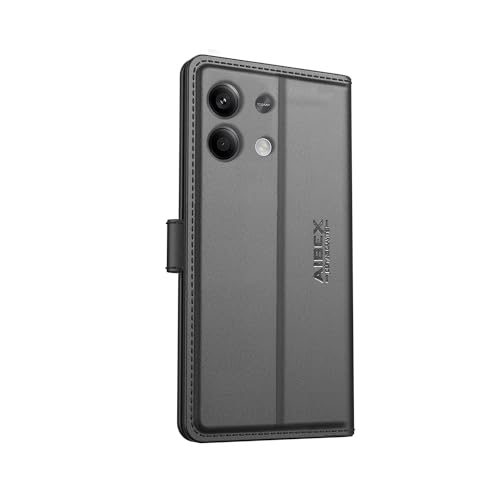 Image of AIBEX Compatible for Redmi Note 13 5G Flip Cover Leather Finish | Inside TPU with Card Pockets | Wallet Stand | Complete Protection Flip Case - Black