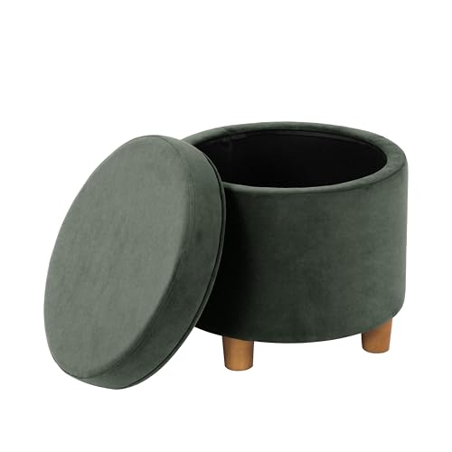 Image of HomePop Home Decor | Upholstered Round Storage Ottoman | Ottoman with Storage for Living Room & Bedroom, Loden Green Velvet Large