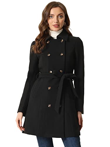 Allegra K Winter Trench Coat for Women Overcoat Belted Outwear Double Breasted Mid Long Pea Coat