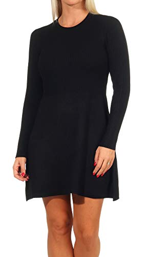 ONLY Mini Skaterkleid Langarm RIPP Strick Dress Ausgestellt mit Rundhals Kurz Regular Fit ONLALMA, Farben:Schwarz-2,Größe Damen:S