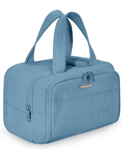 BAGSMART Puffy Travel Toiletry Bag for Women, Steel Blue