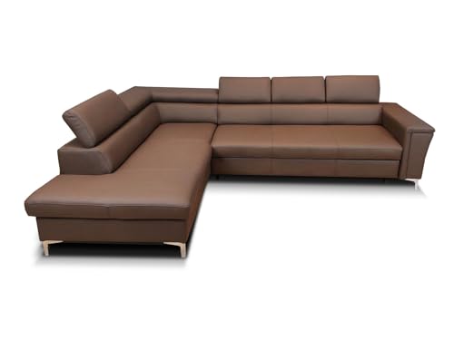Quattro Meble Luxus in Ihrem Wohnzimmer Sofa der Premiumklasse „Roma“ 295x210 cm aus hochwertigem Naturleder Toledo Sofa Couch mit Schlaffunktion, Bettkasten und Kopfstützen (20x296 cm Ecke Links) – Bild 6