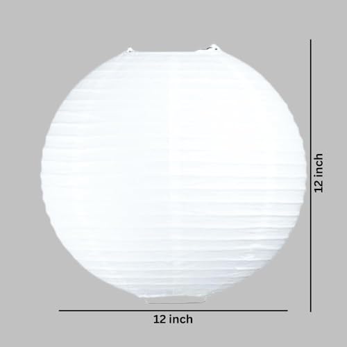 Image of Round Birthday Decoration Holiday Supplies Chinese Paper Lamp Decor Lantern, 12inch - 2pcs (White)