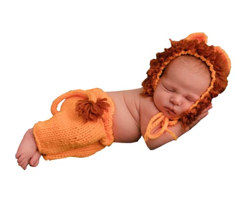 Image of Lppgrace Newborn Baby Photography Prop Handmade Crochet Knitted Cute Lion Cap Outfit