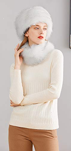 Lovful Faux Fur Women Russian Cossack Style Hat,Scarf Set For Ladies Winter,White #TOP5