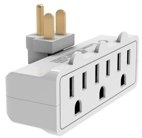 TaniaWiring UL Listed 3-Outlet Grounded 180 Degree Swivel Wall Tap, Swivel Outlet Extender, Outlet Plug Adapter, Swivel Outlet, 3 Plug Outlet Adapter - White, 1-Pack