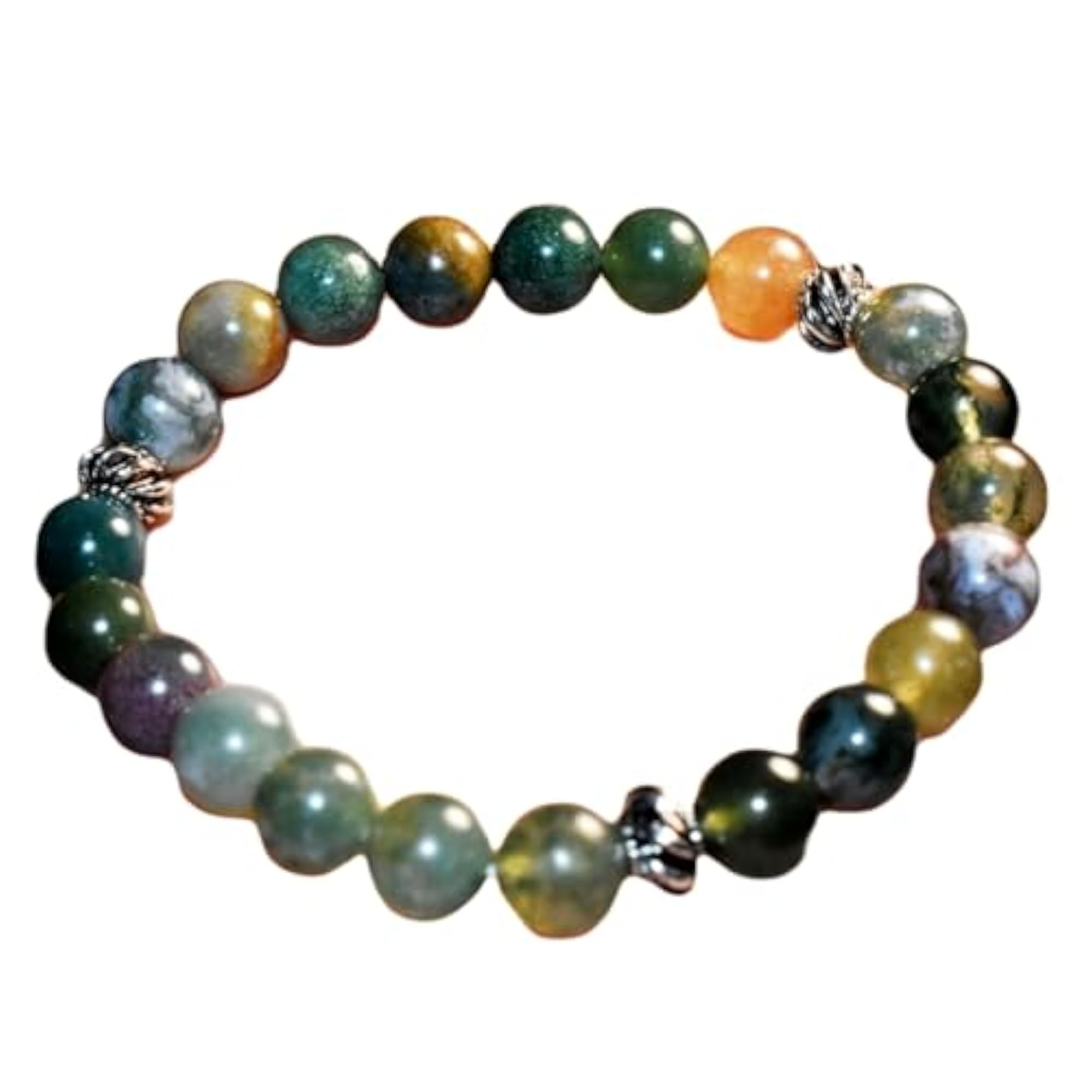 Unisex Natural Indian Agate 8mm Round Beads Stretchable Bracelet