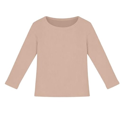 T-shirt fille garçon col rond manches longues stretch slim fit basique manches longues décontracté confort enfants couleur unie hauts, beige, 11-12 ans