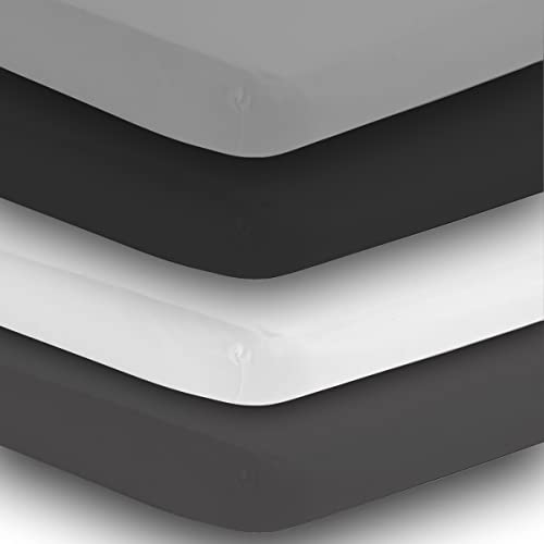 Image of BaeBae Goods Crib Sheets for Baby Boys and Girls, 4 Pack, Soft and Breathable Jersey Knit Fitted Sheet Set, Cute Gender Neutral Nursery Mattress Bedding, Universal Fit (Solid Greys)