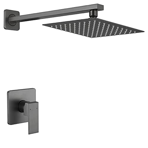 Heable Grey Shower Faucet Set Bathroom Rainfall 8 Inch Shower