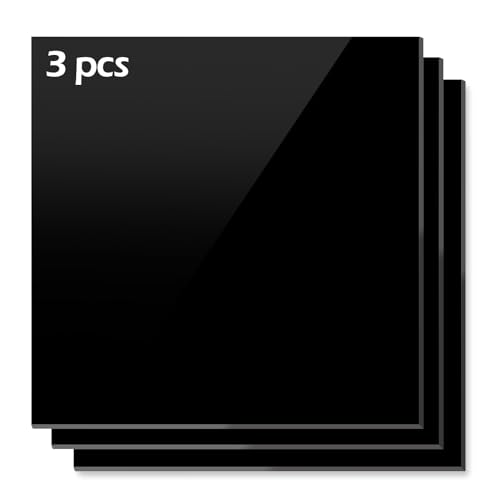 Image of 3 Pack 12 inch x 12 inch Black Acrylic Sheets 1 /8 inch Thick (3mm) Cast Acrylic Plexiglass Sheets Black Plastic Sheets for Sign, Laser Engraving and Cutting, Crafting, DIY Display Projects